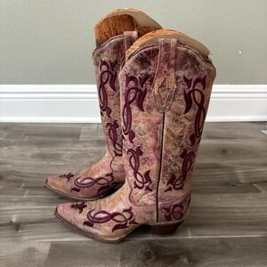 Yadira Semental Cowboy Boots Women's 7 Pink Red Embroidered Tall Leather FLAW